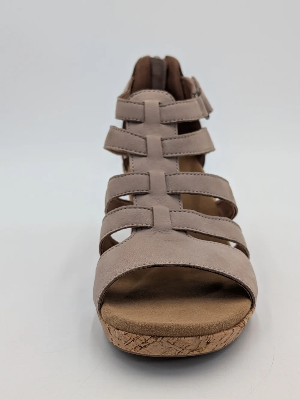 Rockport Briah Gladiator Sz 10 truTECH Taupe Strappy Cork Wedge Sandals Back Zip
